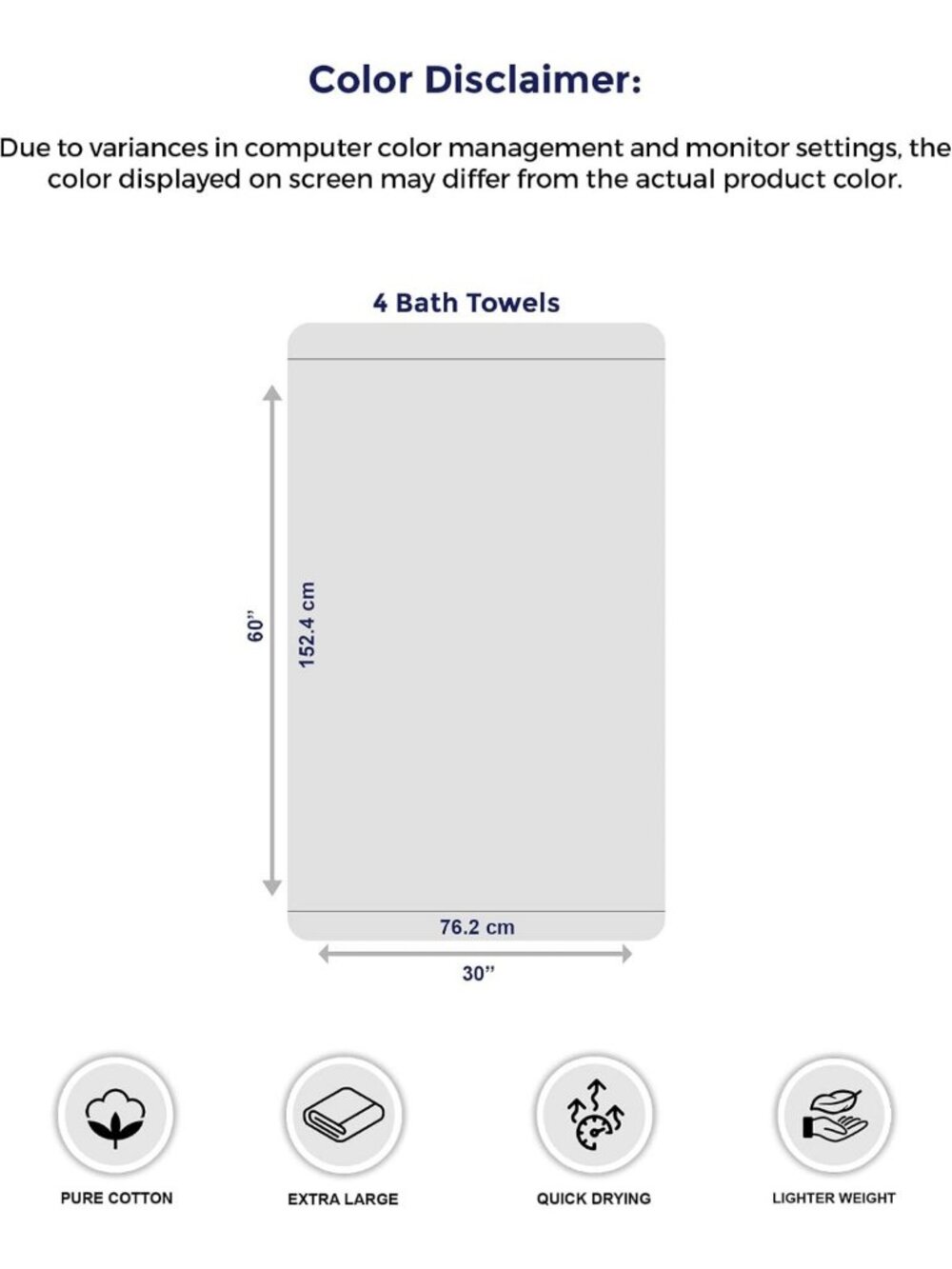Extra Large Dark Grey Bath Towels Set - 100% Cotton, Soft, Quick-Dry, Absorbent - Picture 3 of 7